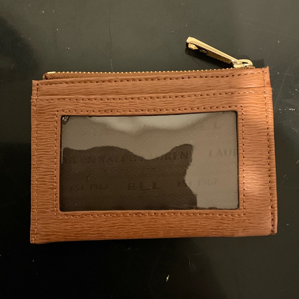 Ralph Lauren Brown Leather Card Holder with Gold Accents Keychain - Picture 4 of 7